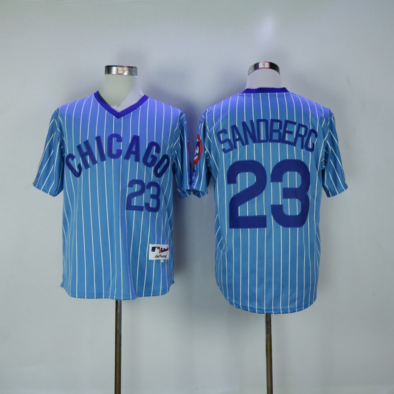 2017 MLB Chicago Cubs #23 Sandberg 1984 Blue White stripe Throwback Jerseys->chicago cubs->MLB Jersey